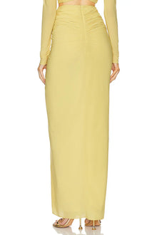 V-Neck Front Knot Cut-Out Top & Ruched Maxi Skirt Set