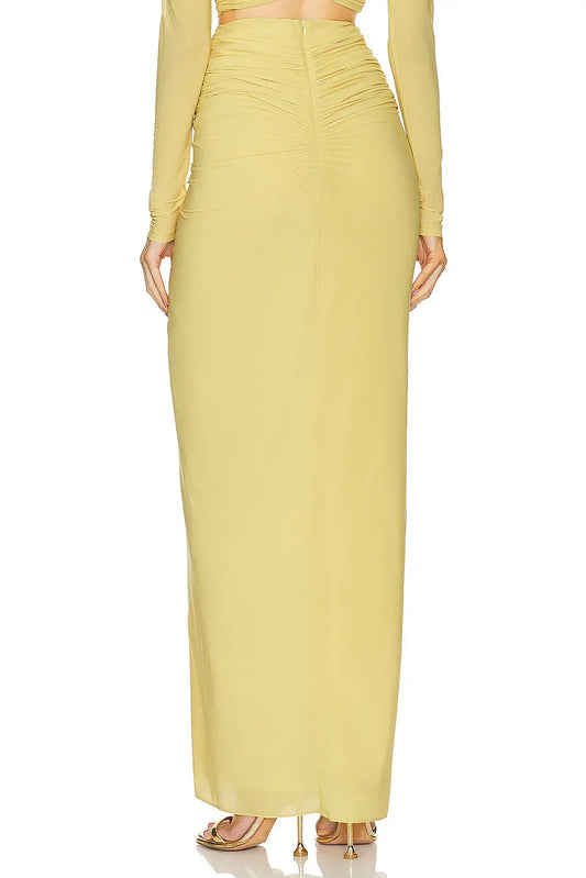 V-Neck Front Knot Cut-Out Top & Ruched Maxi Skirt Set