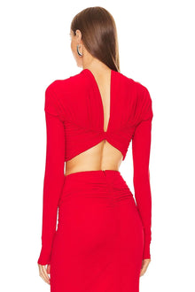 V-Neck Front Knot Cut-Out Top & Ruched Maxi Skirt Set