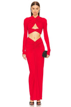 V-Neck Front Knot Cut-Out Top & Ruched Maxi Skirt Set