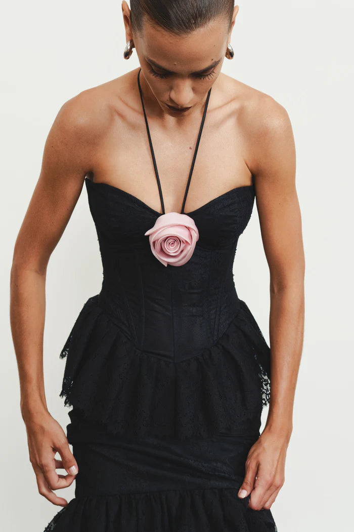 Strapless Corset-Style Halter-Tie 3D Floral Lace Dress