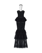 Strapless Corset-Style Halter-Tie 3D Floral Lace Dress