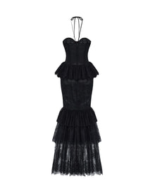 Strapless Corset-Style Halter-Tie 3D Floral Lace Dress