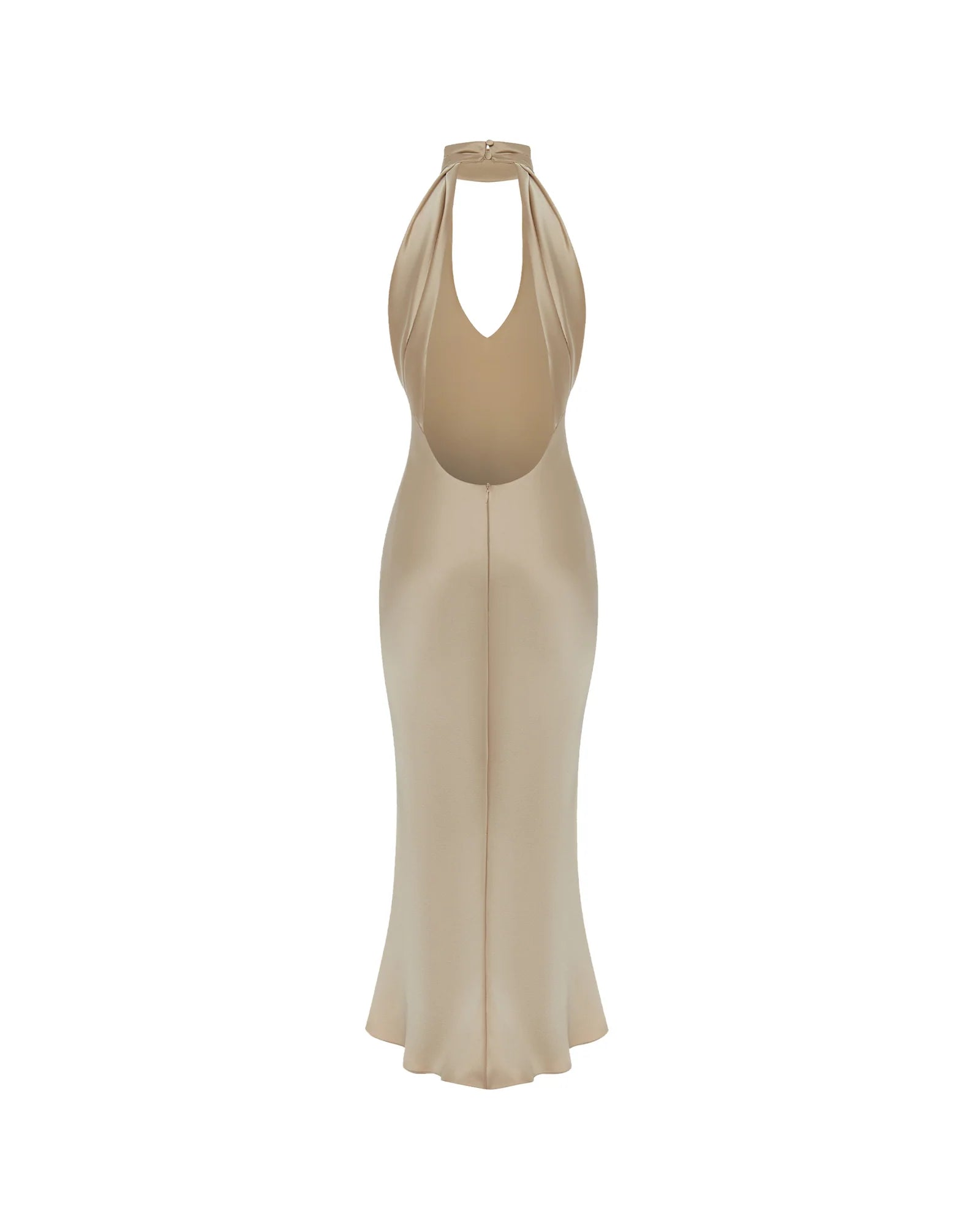 High-Neck Deep-V Backless Satin Dress