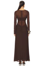 Mesh Splicing Round-Neck Long-Sleeve Ruched Dress