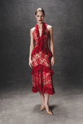Lace midi dress with ruffles