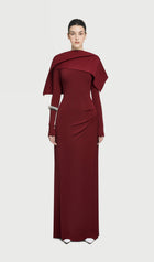 Asymmetrical Draped Shoulder Pleat Maxi Dress