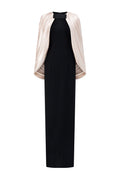 Satin Cape-Style Neckline Bow-Detail Maxi Evening Gown