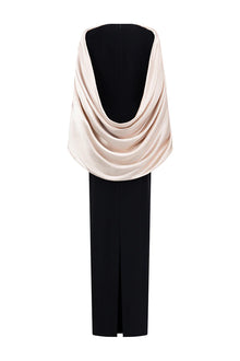 Satin Cape-Style Neckline Bow-Detail Maxi Evening Gown