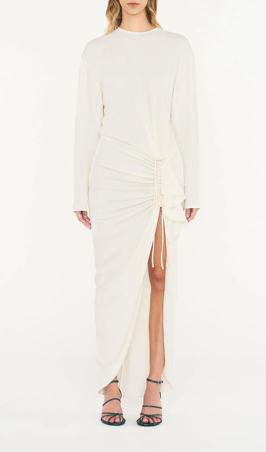 Ruched Split Long Sleeve Maxi Dress