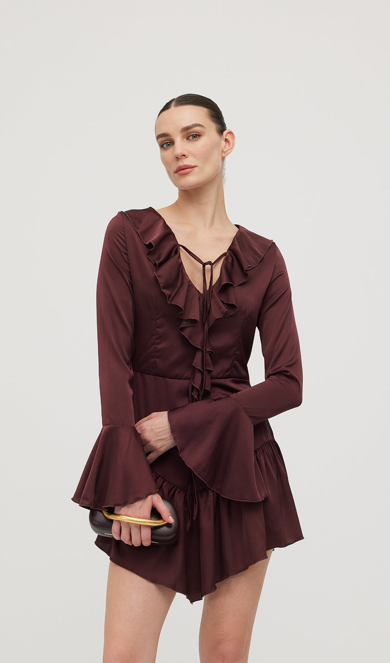 Ruffled Satin Mini Dress