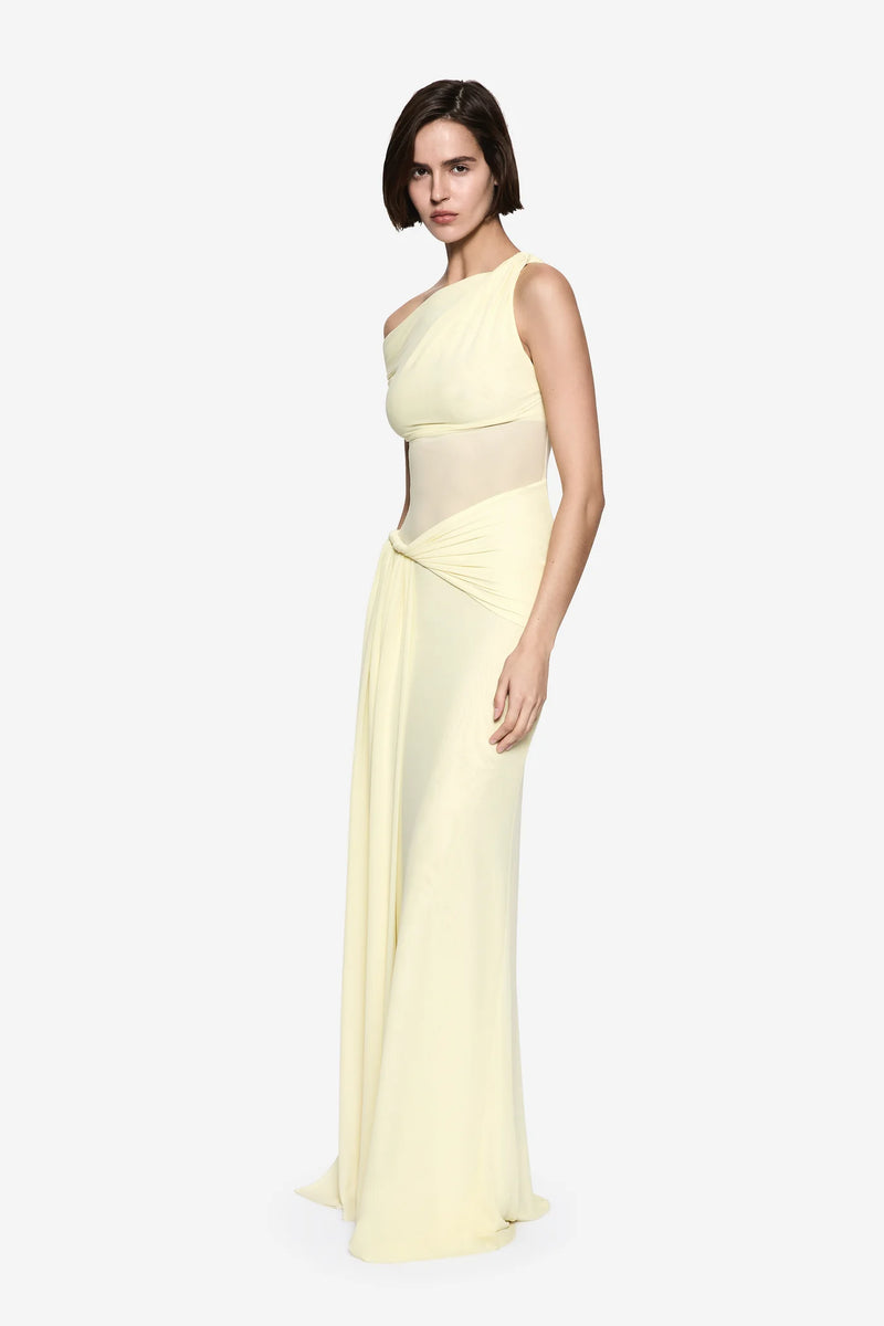 One-Shoulder Knot Mesh-Panel Dress
