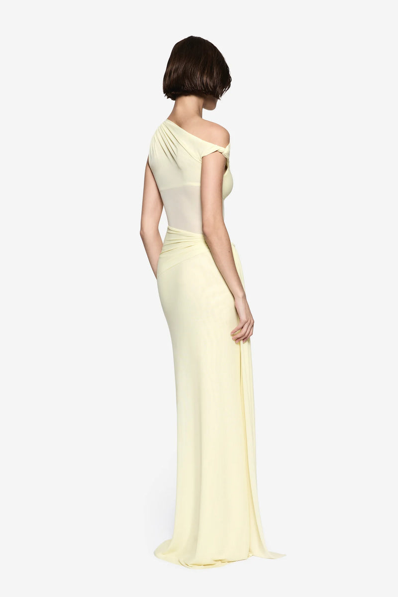 One-Shoulder Knot Mesh-Panel Dress