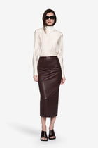 High-Neck Long-Sleeve Satin Blouse