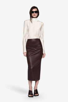 High-Neck Long-Sleeve Satin Blouse