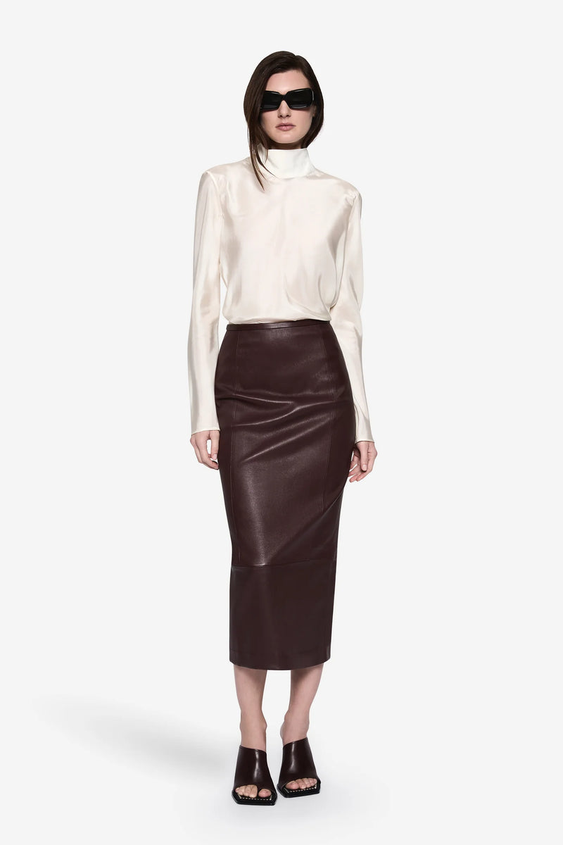 High-Neck Long-Sleeve Satin Blouse