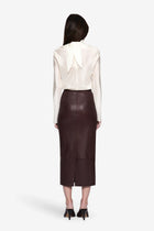 High-Neck Long-Sleeve Satin Blouse