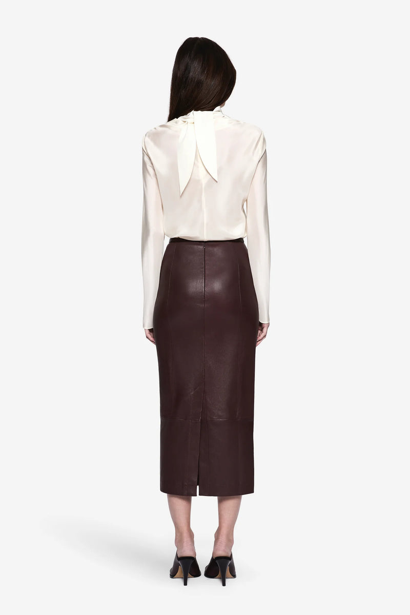 High-Neck Long-Sleeve Satin Blouse