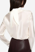 High-Neck Long-Sleeve Satin Blouse