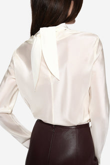 High-Neck Long-Sleeve Satin Blouse