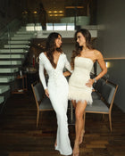 Long Sleeve Sexy V-Neck Mesh Bodycon Long Dress