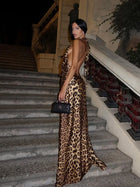 Leopard Print Halter Tie-Backless Maxi Dress