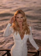 Long Sleeve Sexy V-Neck Mesh Bodycon Long Dress