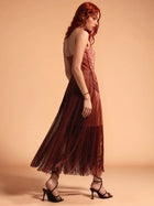 Halter Neck Sleeveless Fitted Fringed Wrap Dress