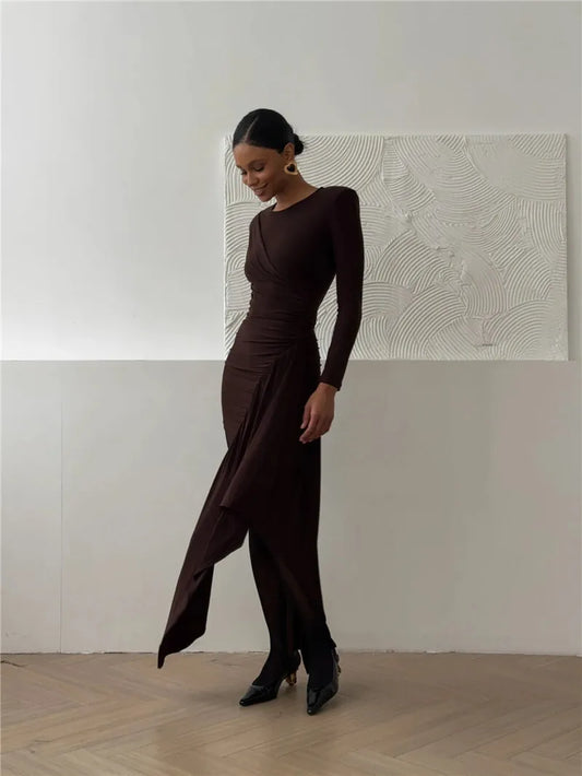 Asymmetrical Pleated Mini Dress with Train