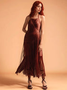 Halter Neck Sleeveless Fitted Fringed Wrap Dress