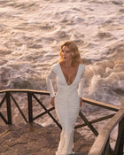 Long Sleeve Sexy V-Neck Mesh Bodycon Long Dress