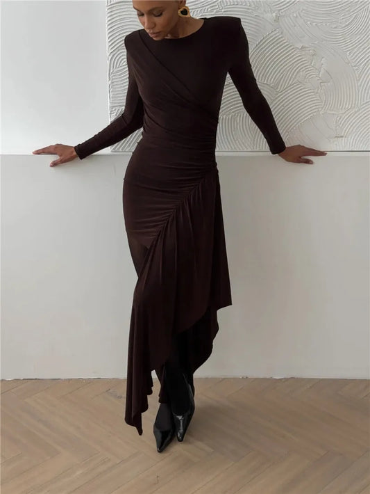 Asymmetrical Pleated Mini Dress with Train