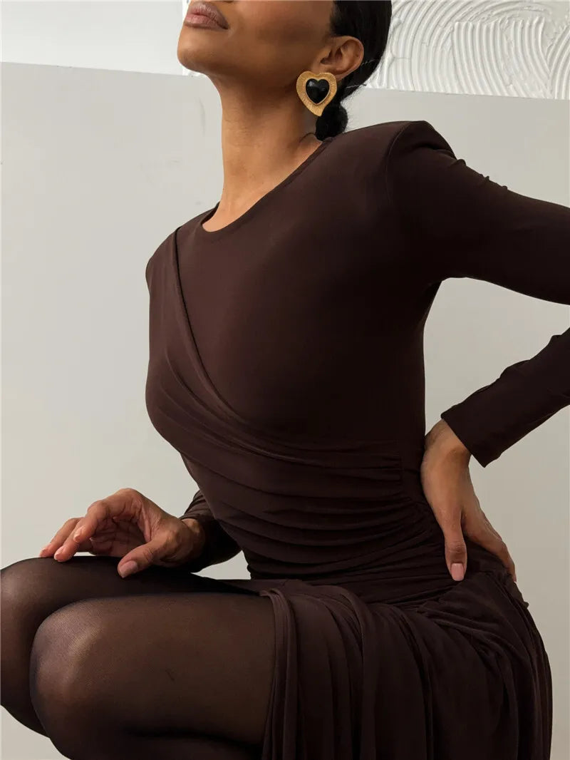 Asymmetrical Pleated Mini Dress with Train