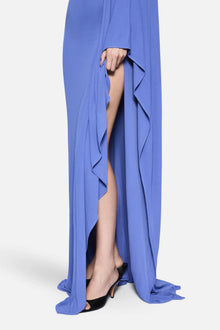 One-Shoulder Asymmetric Long-Sleeve Side-Slit Evening Gown