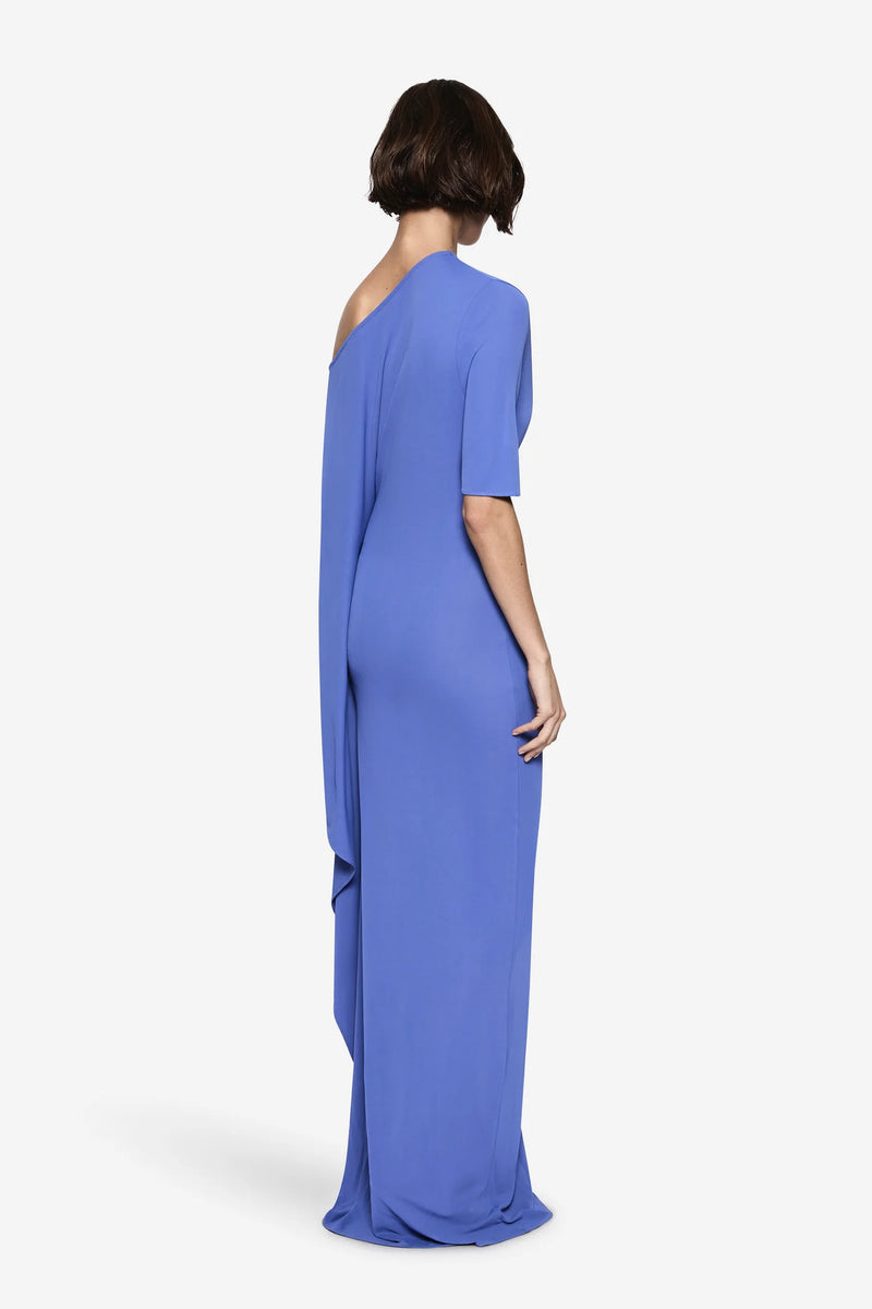 One-Shoulder Asymmetric Long-Sleeve Side-Slit Evening Gown