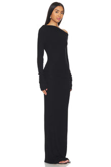 Asymmetrical Off-Shoulder Knit Long-Sleeve Dress