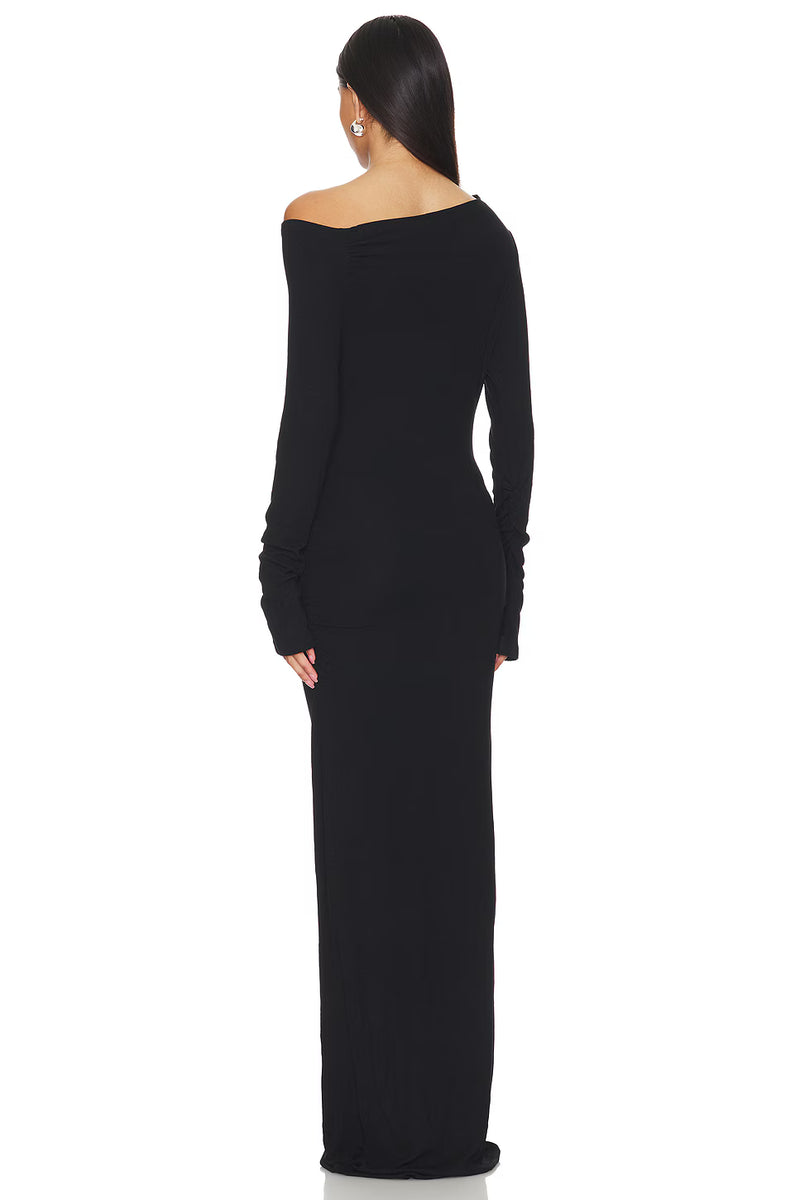 Asymmetrical Off-Shoulder Knit Long-Sleeve Dress