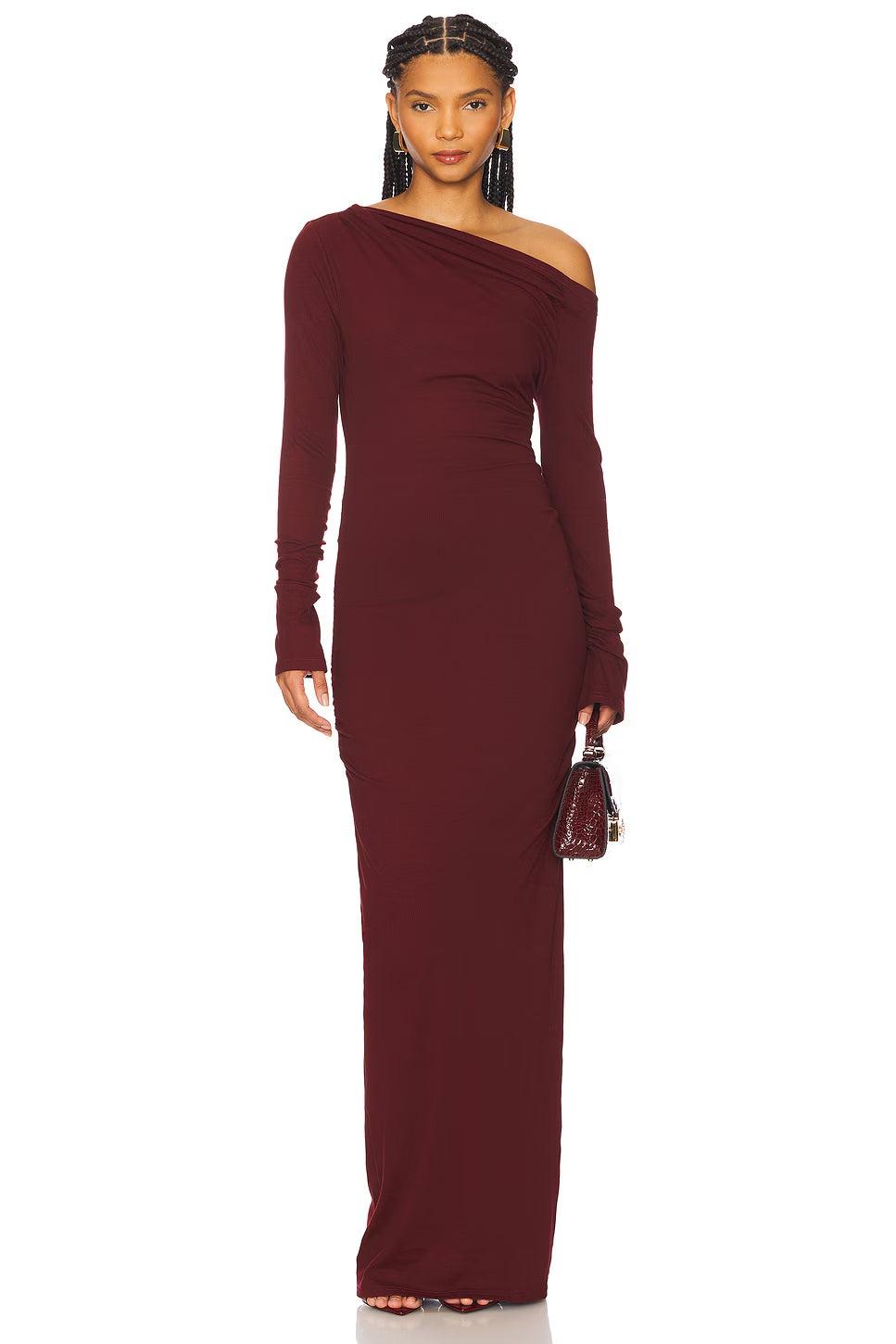 Asymmetrical Off-Shoulder Knit Long-Sleeve Dress