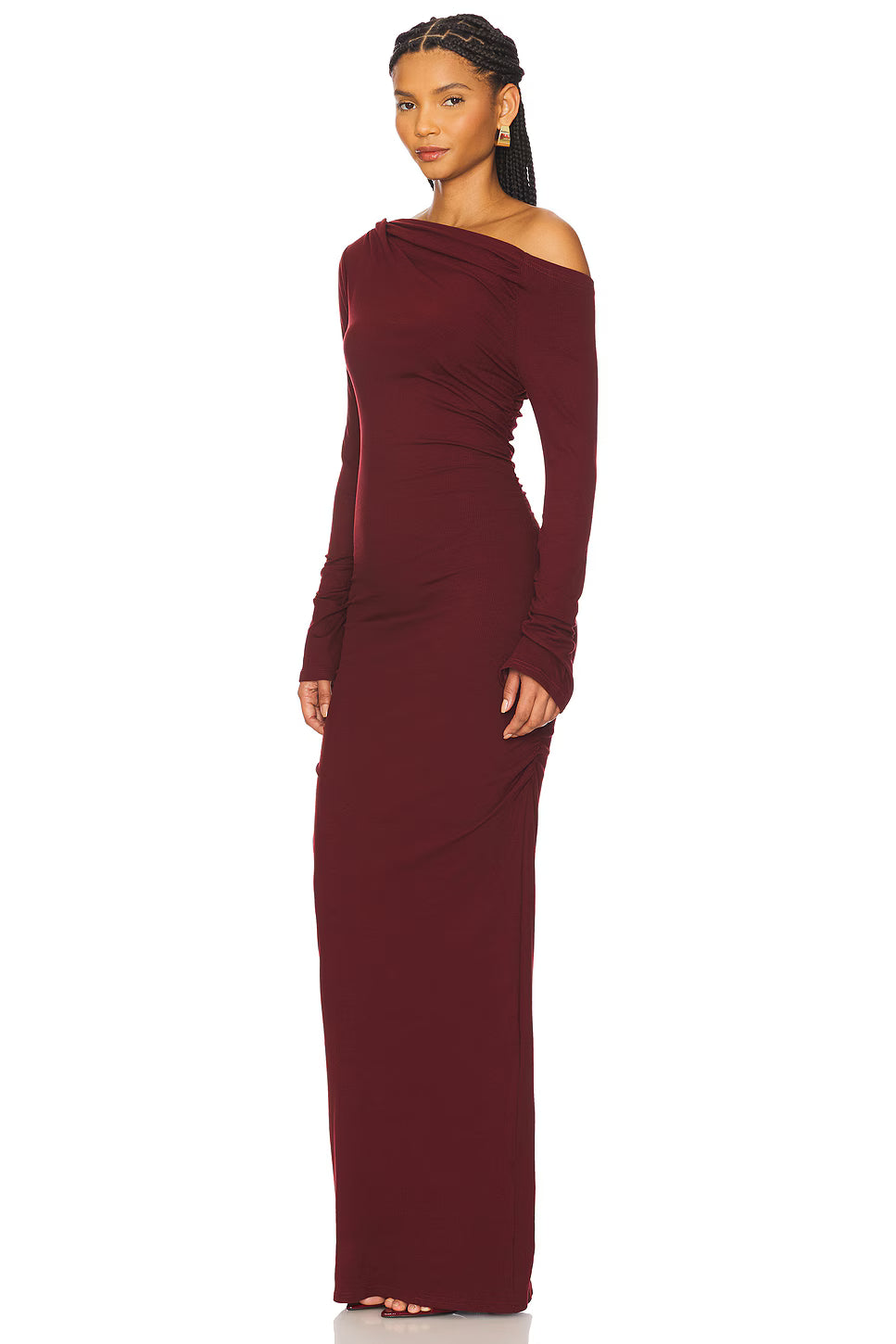 Asymmetrical Off-Shoulder Knit Long-Sleeve Dress