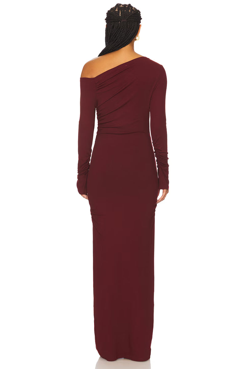 Asymmetrical Off-Shoulder Knit Long-Sleeve Dress