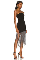 Strapless Bandage Metallic Fringe Splicing Dress