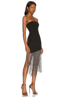Strapless Bandage Metallic Fringe Splicing Dress