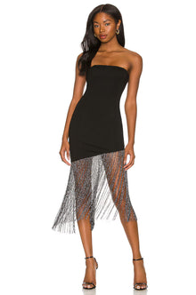 Strapless Bandage Metallic Fringe Splicing Dress