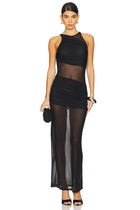 Sleeveless Small V-Neck Semi-Sheer Mesh Dress