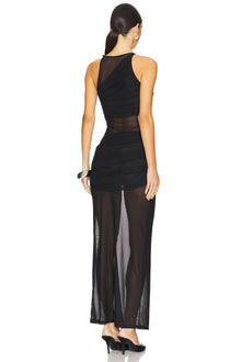 Sleeveless Small V-Neck Semi-Sheer Mesh Dress