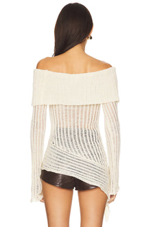 Off-Shoulder Long-Sleeve Asymmetric-Hem Knit Sweater