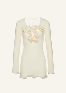 Round-Neck Long-Sleeve 3D Pull-Flower Textured Dress