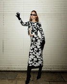 Long Sleeve Weave Flowers 2 Pieces Bodycon Bandage Set