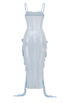 Spaghetti Strap Double-Slit Chiffon Sequin-Panel Dress