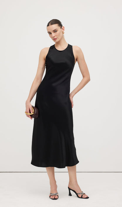 Satin Woven Column Midi Dress